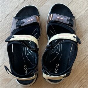 Ecco women’s Black Sandals with Beige and Brown Straps